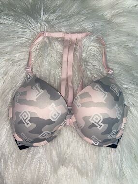 PINK Victoria's Secret Pink & Gray Camouflage Logo T-Back Bra